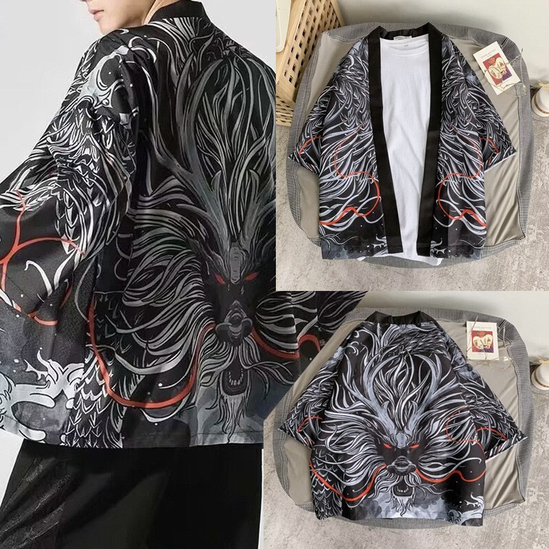 Japanese Retro Three-Quarter Sleeve Shirt Kimono Cardigan Robe Loose Japanese Style Ukiyo-E Cape Shirt National Style Jacket Japanese Retro Three-Quarter Sleeve Shirt Kimono Cardigan Robe Loose Japanese Style Ukiyo-E Cape Shirt National Style Jacket