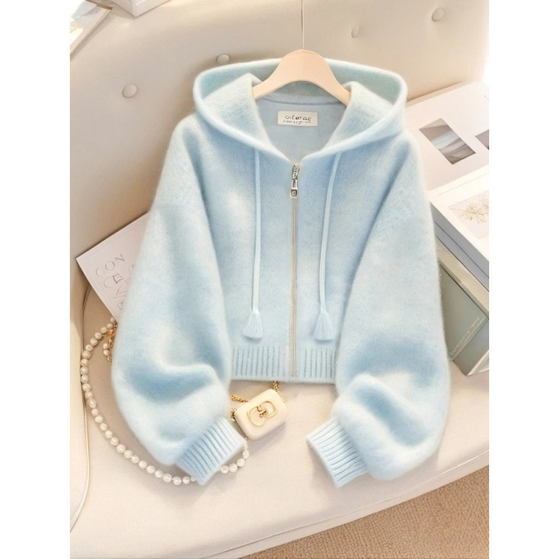 今年の流行のファッションホットスタイル2025秋の新しいドーパミンレイジースタイルの女性用ハイエンドフード付きセータージャケット|undefined