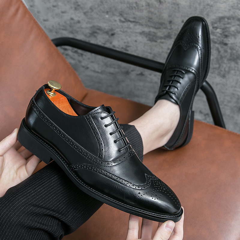 Primavera, ropa formal, zapatos de cuero de estilo británico, zapatos de negocios de hombre, zapatos de boda negros, zapatos de cuero de oficina image 4