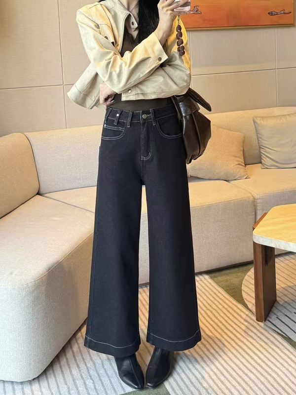 十三行女装阔腿裤辣妹牛仔裤女秋季款高腰休闲小个子直筒九分裤子|undefined