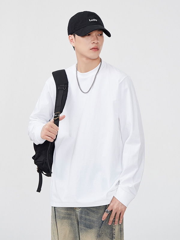 Lktmメンズ # 純綿長袖tシャツメンズ丸首ゆったり潮日系インナーカジュアル上着プルオーバー|undefined