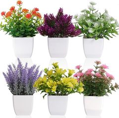 6つの人工植木鉢の花の小さいシミュレーションの植物は植木鉢のミニ鉢植えの植物を持って、家庭の事務室に適用します。