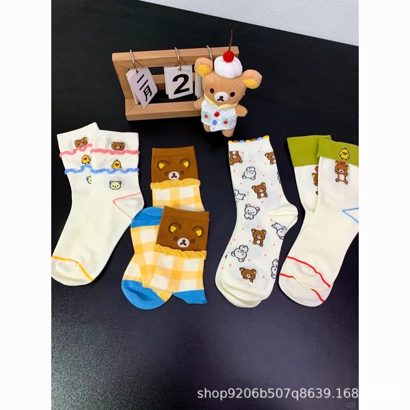 Spring and summer new creative cartoon easy bear cute Japanese bear women's socks academic style sweet candy color tube socks
