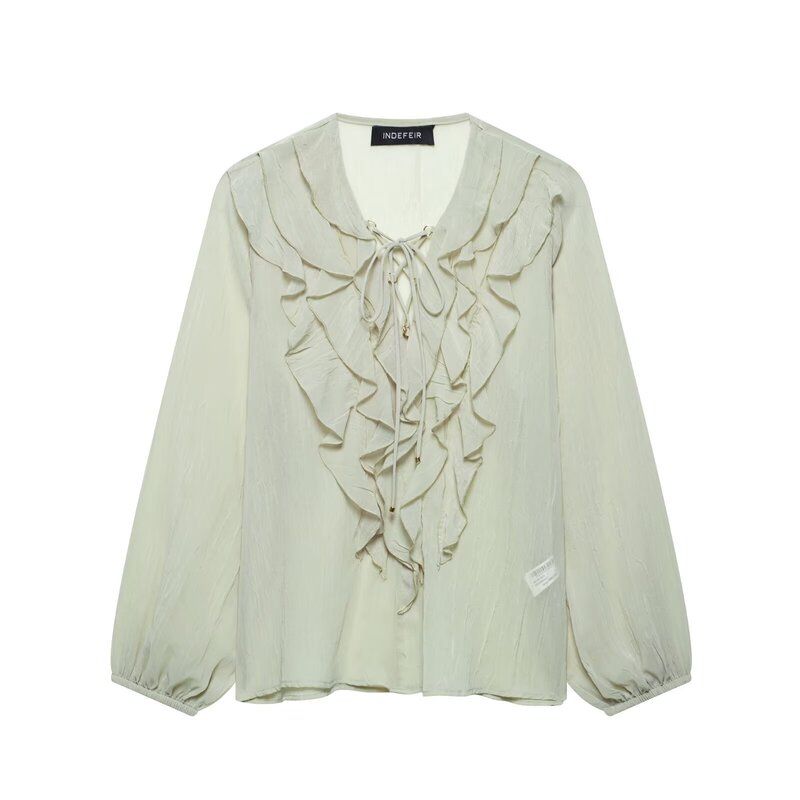 Aliexpress Cross-Border Export Wholesale 2025 Summer New Women's Layered Decorative Translucent Shirt 13-20651