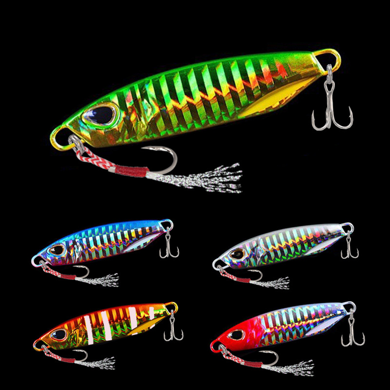 魔鬼鱼双钩路亚饵铁板铅鱼岸抛远投羽毛钩亮片翘嘴鲈鱼淡水海假饵