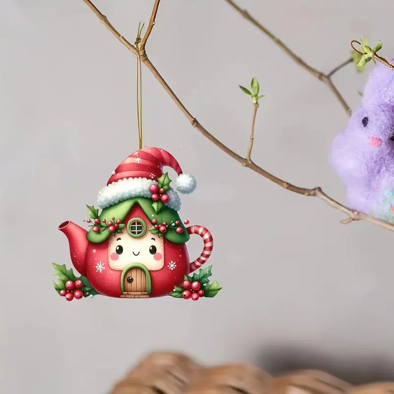 Navidad nueva tetera decoración de árbol de Navidad acrílico plano transfronterizo colgante de automóvil colgante de llaver