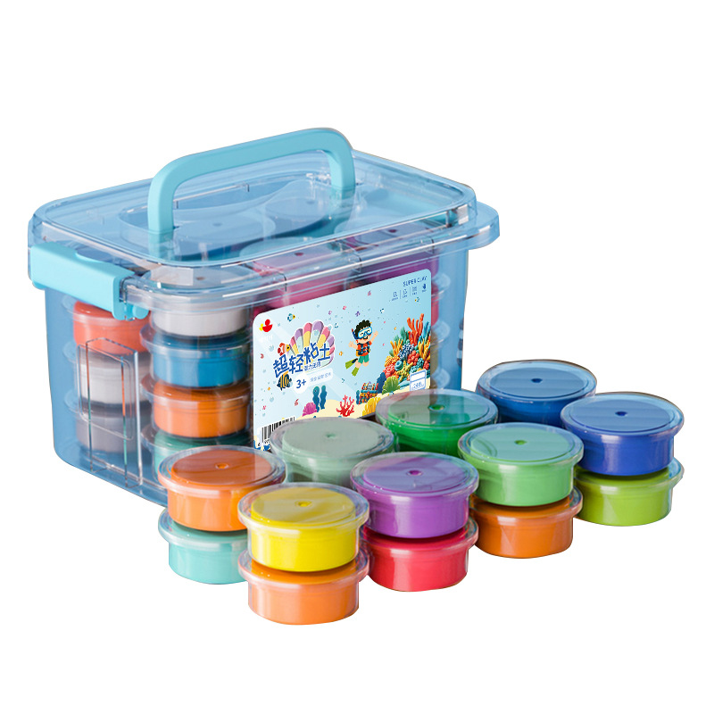 Juguetes de arcilla ultraligera jardín de infantes hechos a mano DIY material paquete no tóxico arcilla de color caja de goma para niños