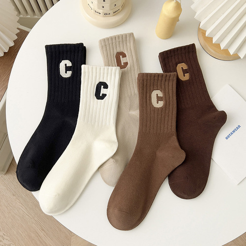 Women's Deodorant Autumn Middle Calf Socks for Spring and Autumn, Student Fashion, Versatile, Ins Trendy, Plain Color, Wholesale Stock