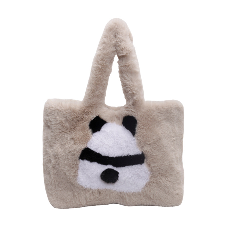 Panda peludo bolso grande mujer 2024 nuevo bolso de clase para estudiantes universitarios de moda otoño e invierno con bolso especial bajo la axila