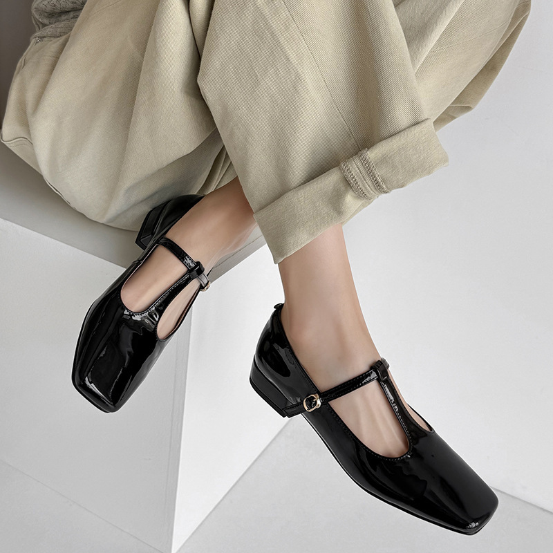 Demi-season retro Mary Jane shoes square toe