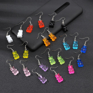 2pairs Korean version of creative candy color cartoon bear earrings cross-border cute bear color resin transparent earrings 