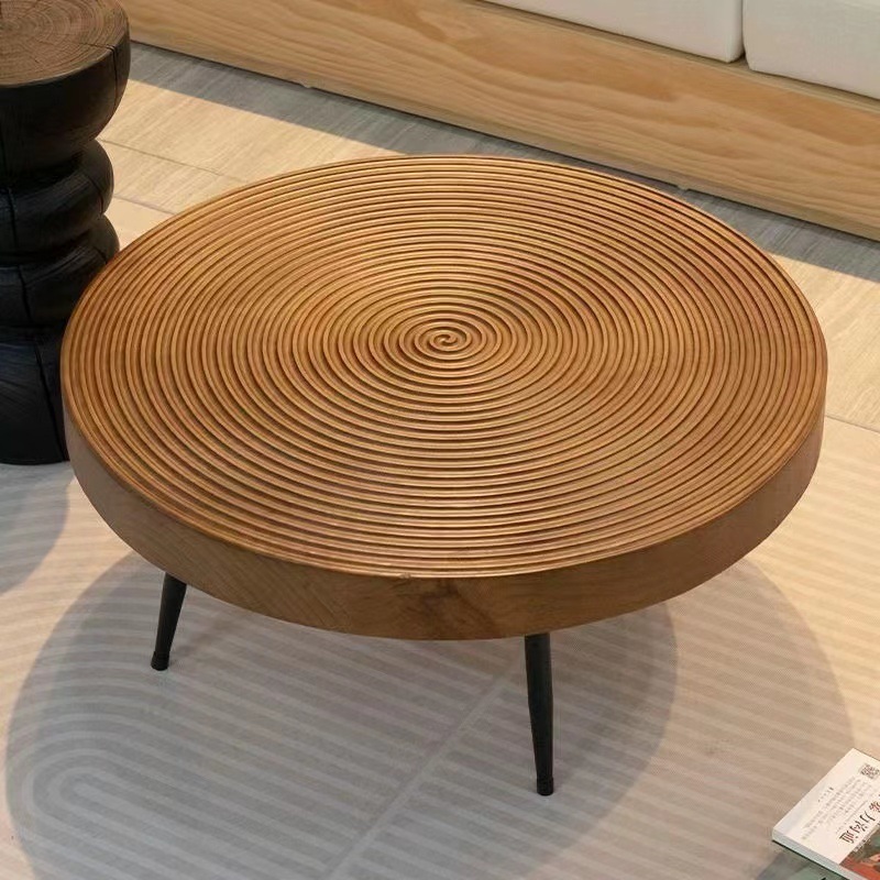 Cronología creativa nórdica mesa de centro de madera maciza apartamento pequeño casa de familia troncos de estilo japonés mesa baja redonda casa sala de estar retro