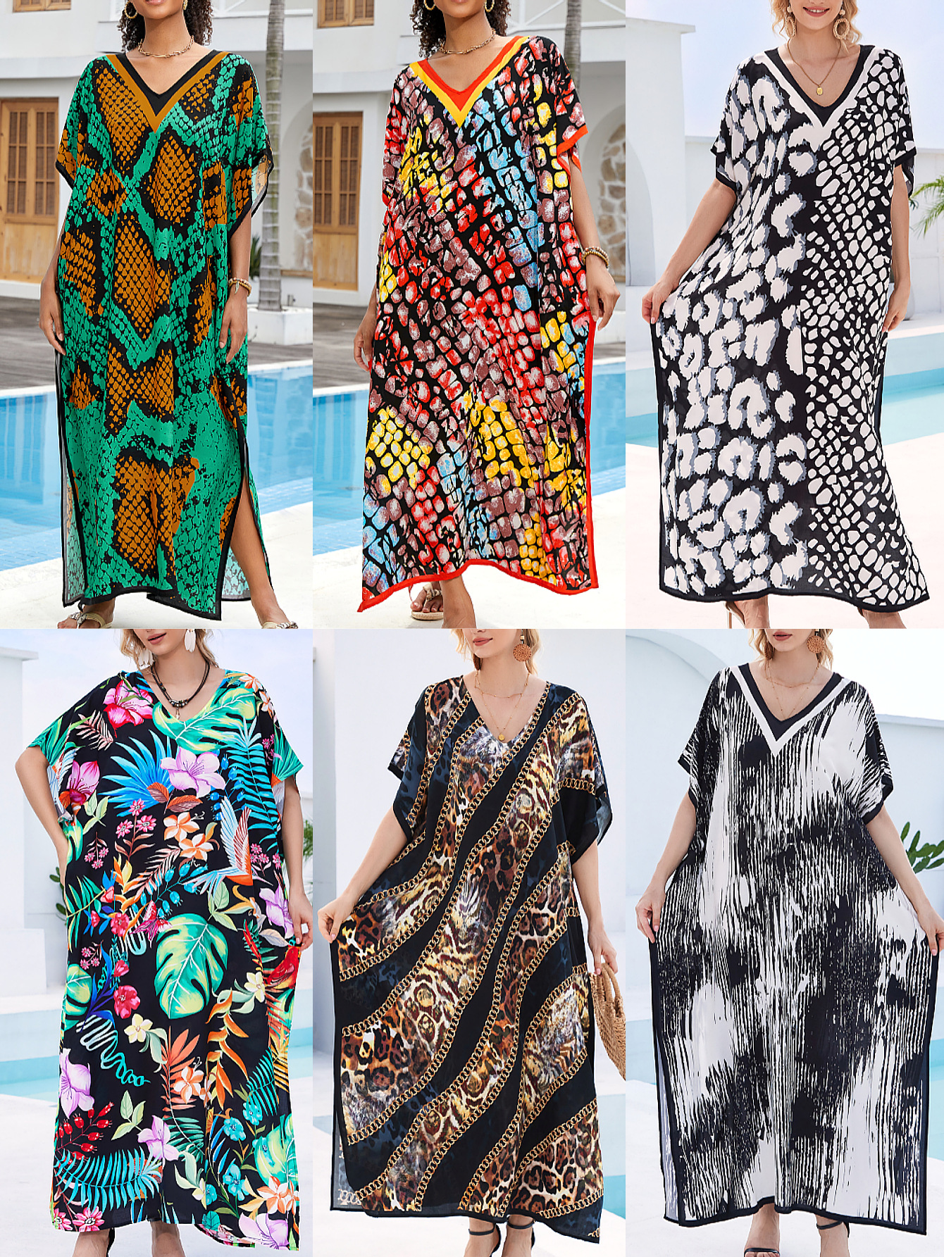 Camiseta de playa de algodón impresa suelta vestido de vacaciones bikini camiseta protector solar bañador abrigo buñuelo AT560