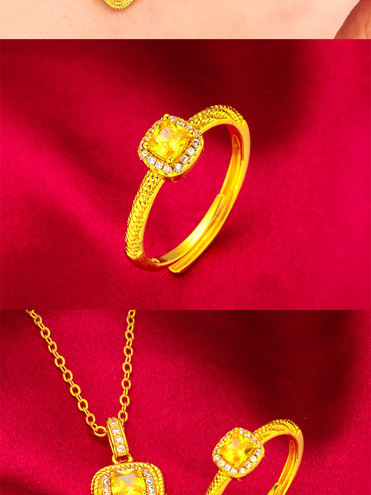 Women's Small Square Sugar Ring Necklace Women's Fashion Square Sugar Ring Live Hair Jewelry_voghion.com