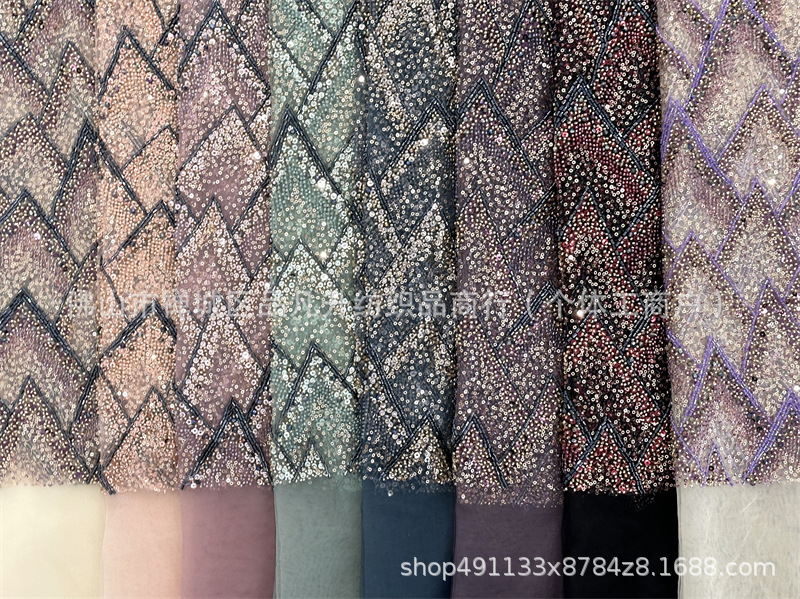 Bordado de tubo de cuentas Verano Industria pesada Alta costura Bordado Falda Vestido de moda Tela LACE Suministro de fabricantes de comercio exterior transfronterizo image 7