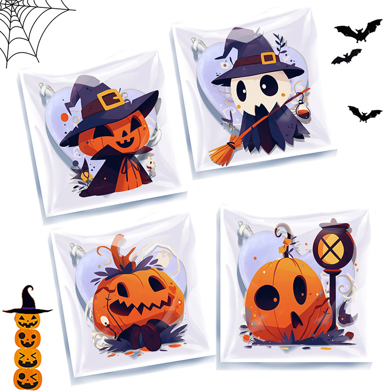 100个装万圣节南瓜骷髅透明opp自粘袋鬼节派对牛轧糖饼干包装袋