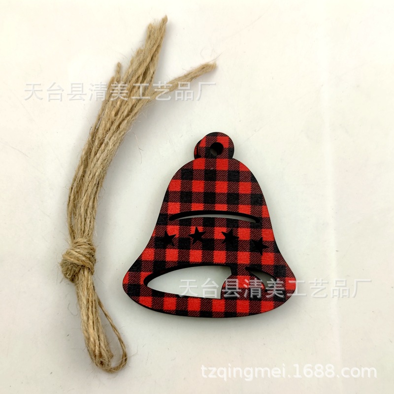33 rojo y negro Plaid SERIE DE Navidad madera chips colgantes decorativos de Navidad se pueden combinar libremente con 10 piezas en un paquete
