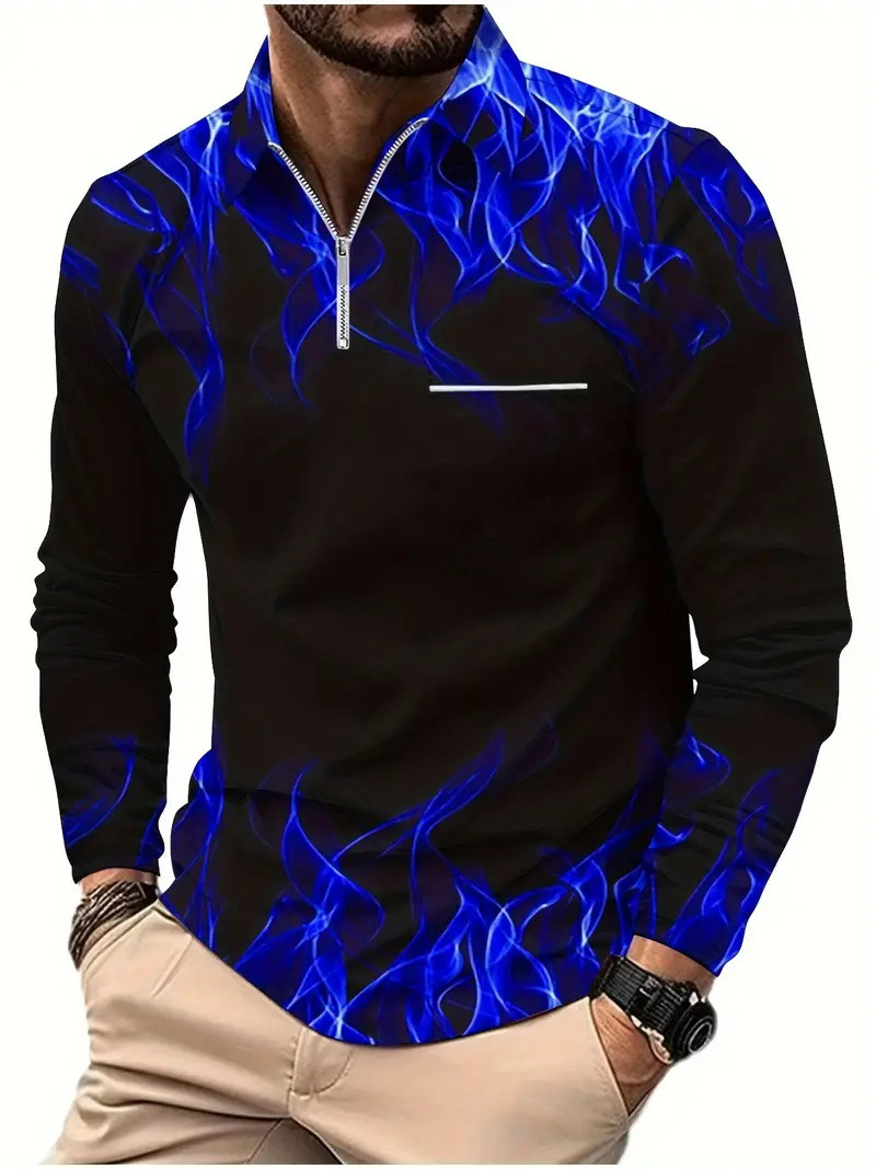 Otoño e invierno todo-fósforo estilo de Hong Kong guapo suéter de manga larga estilo minimal neutral temperamento fresco cremallera camisa POLO MB14