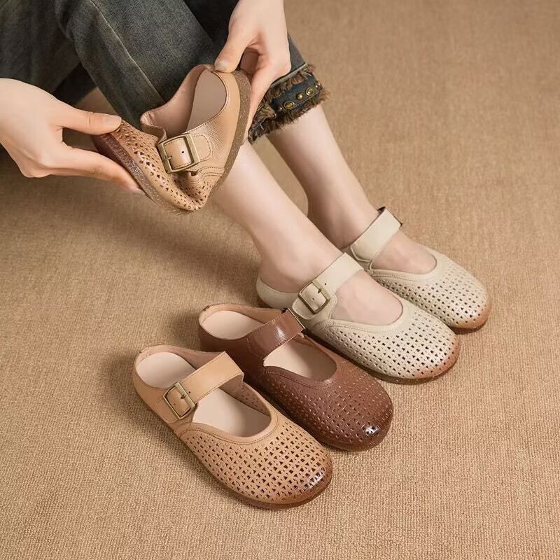 2026 Summer New Style Genuine Leather Women's Slippers, Retro Women's Shoes, Versatile Closed-Toe Women's Sandals, Breathable and Comfortable 2026 Summer New Style Genuine Leather Women's Slippers, Retro Women's Shoes, Versatile Closed-Toe Women's Sandals, Breathable and Comfortable