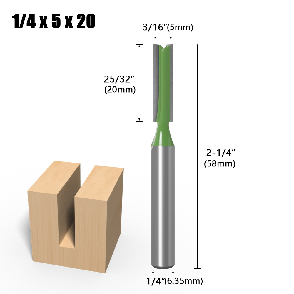 Cuchilla ranurada dos en uno con mango de 1/4 y 6 vástago Cuchilla ranurada recta de un solo filo y doble filo Cuchilla ranuradora de corte Fresa para carpintería