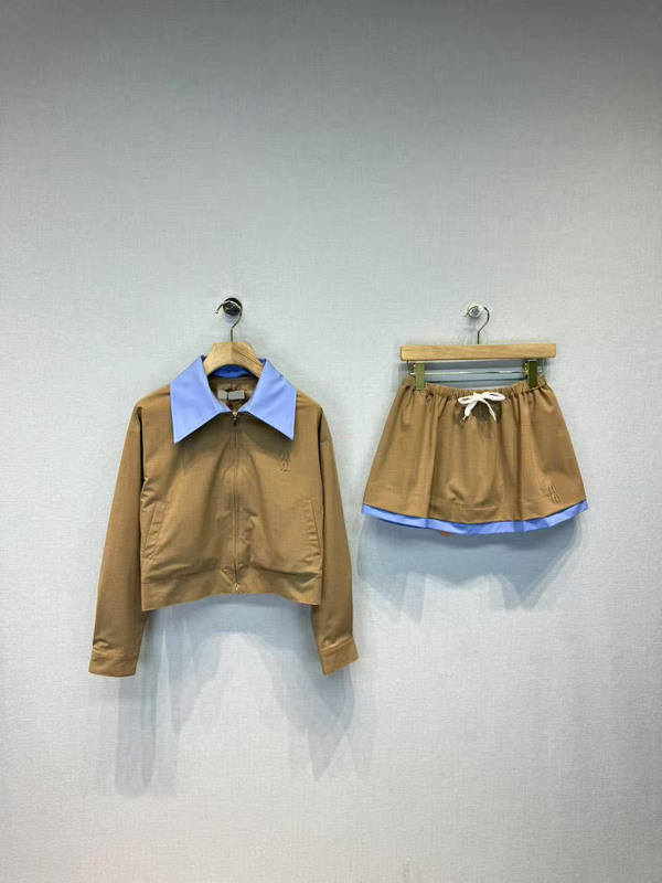 南油女装M家25早秋新款减龄学院风撞色翻领夹克外套+半身裙套装女|undefined