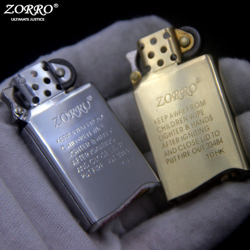 ZORRO lighters use various movements, white steel liner, original copper liner, copper knurled liner, narrow liner
