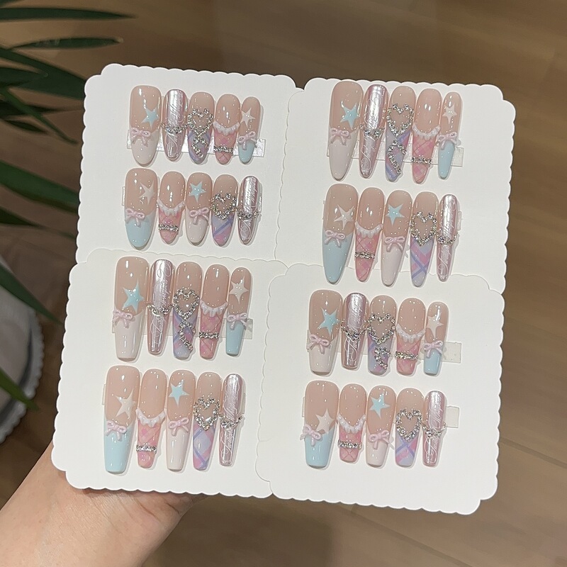 Yizhigu [Macaron Girl's Dream] Sweet Girl's Wish Aurora Macaron Color Series Bowknot Plaid Press-On Nails