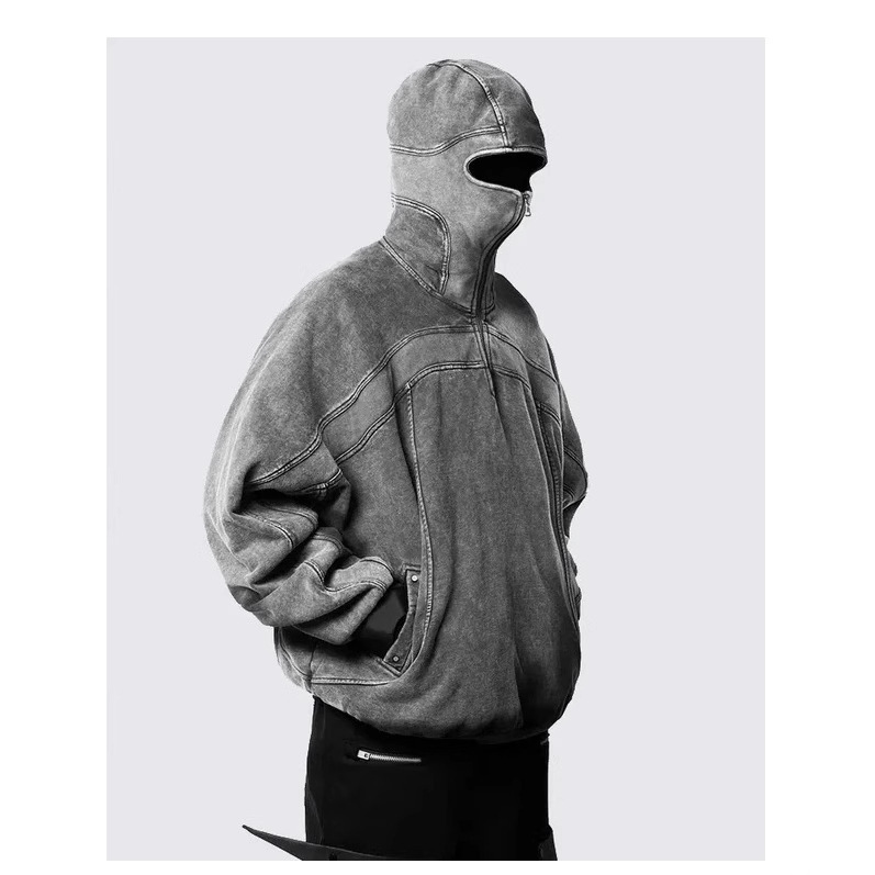 2025 American Trendy Brand Y2K Long Zipper Eye-Catching Hat Design Hooded Zipper Cardigan Sweatshirt Full Face Men's Style