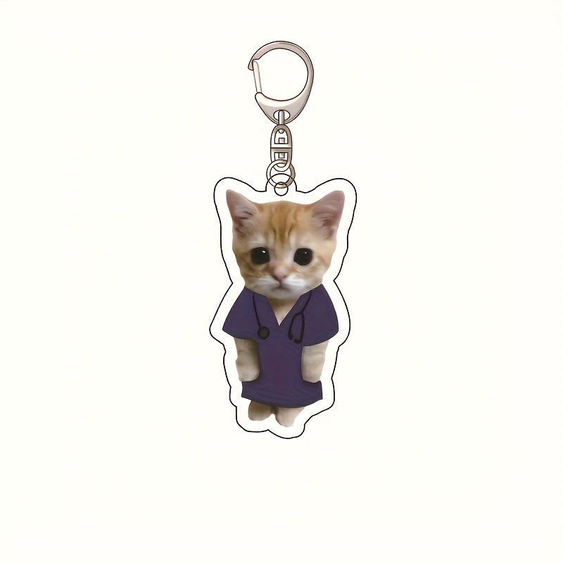 Nuevo colgante de llavero de gato de pie acrílico plano 2D transfronterizo