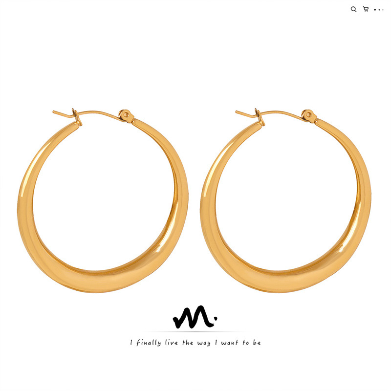 Európai és amerikai könnyű luxus csúcskategóriás fülbevalók eltúlzott dizájnnal és temperamentummal, titán acélból készült, aranyozott, nagy kör alakú ékszerek nőknek_voghion.com