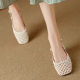 2025 New Fashion Beautiful Breathable Hollow-out Baotou Sandals Women's Thick Heeled Hollow Woven Skirt Roman Sandals