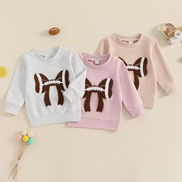 Foreign Trade Children's Swedshirt Autumn Bow Rugby Embroidered Long Sleeve Top Baby Loose Western Style Pullover Swedshirt