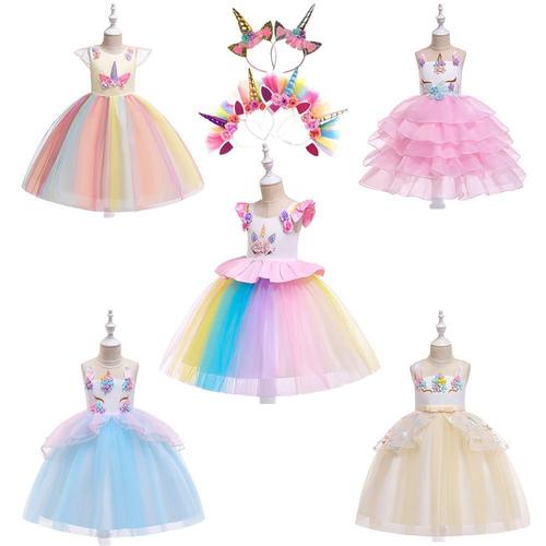 Amazon European and American Children's Dress Gown Costume Unicorn Dress, Children's Halloween Costume Performance Dress