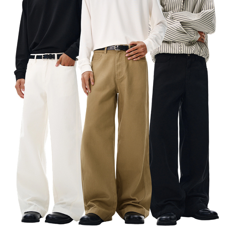 Lktm Men's Clothing American Retro Pure Cotton Curved A-Line Casual Pants Unisex High-End Cleanfit Floor-Length Pants