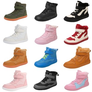 Winter Kidsren's Cotton Shoes, Snow Shoes, Cross-Border Outdoor Barefoot Shoes, Boys and Girls Shoes, Waterproof, Non-Slip, Velvet Warm Cotton Shoes