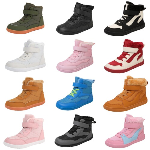 Winter Children's Cotton Shoes Snow Shoes Outdoor Barefoot Shoes for Boys and Girls Waterproof Anti-Slip Fleece Lined Warm Cotton Shoes