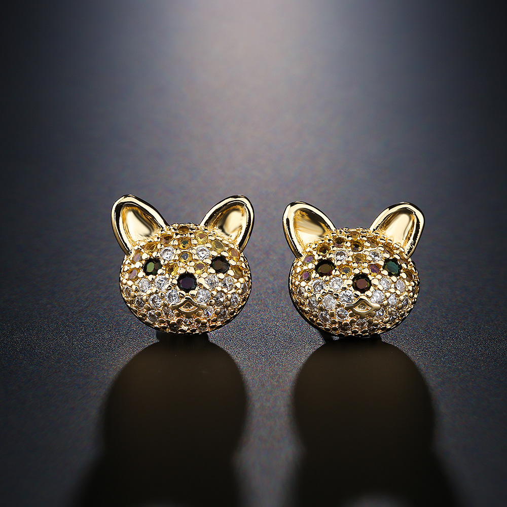 Fashion Cute Puppy Copper Plated 18k Gold Zircon Earrings display picture 1