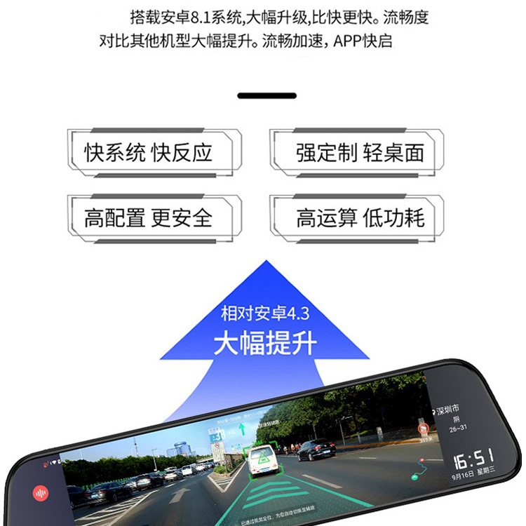 드라이브 레코더 2024 새로운 전면 및 후면 듀얼 카메라 스트리밍 미디어 백미러 지능형 내비게이션 반전 이미지 올인원 머신