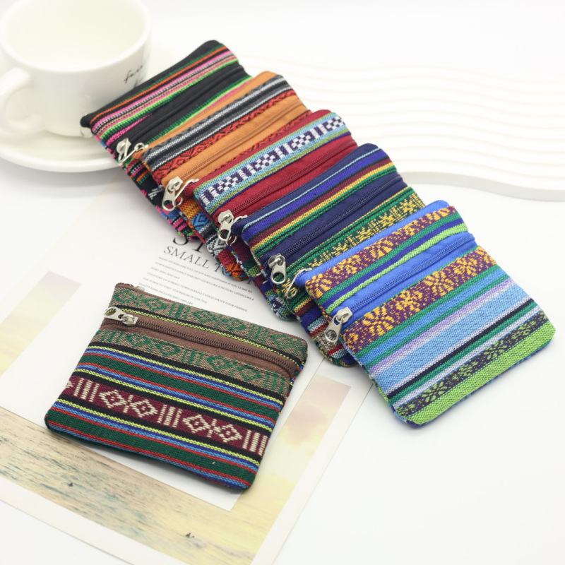 Women's New Stripesd Coin Purse Ethnic Style Hand Canvas Coin Bag Small Wallet Fabric Card Bag Canvas Manufacturer Women's New Stripesd Coin Purse Ethnic Style Hand Canvas Coin Bag Small Wallet Fabric Card Bag Canvas Manufacturer