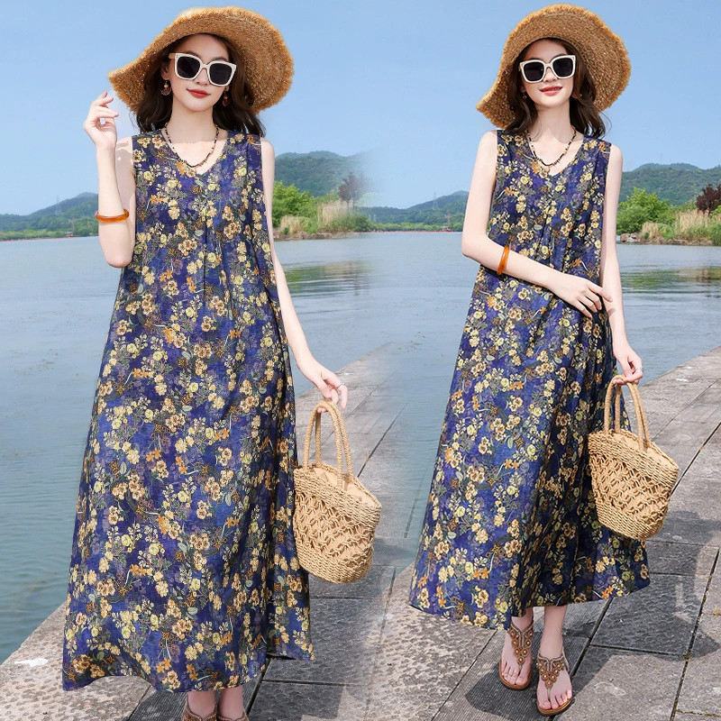 Летнее тонкое хлопково-шелковое платье для женщин, длинная накидка выше колена, пляжное платье для похудения, платье для мамы больших размеров, домашняя ночная рубашка