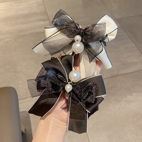 Hollywood-style butterfly bow pearl hair clip for women, large size, summer, high-end hair accessory, back of the head, elegant hair decoration clip