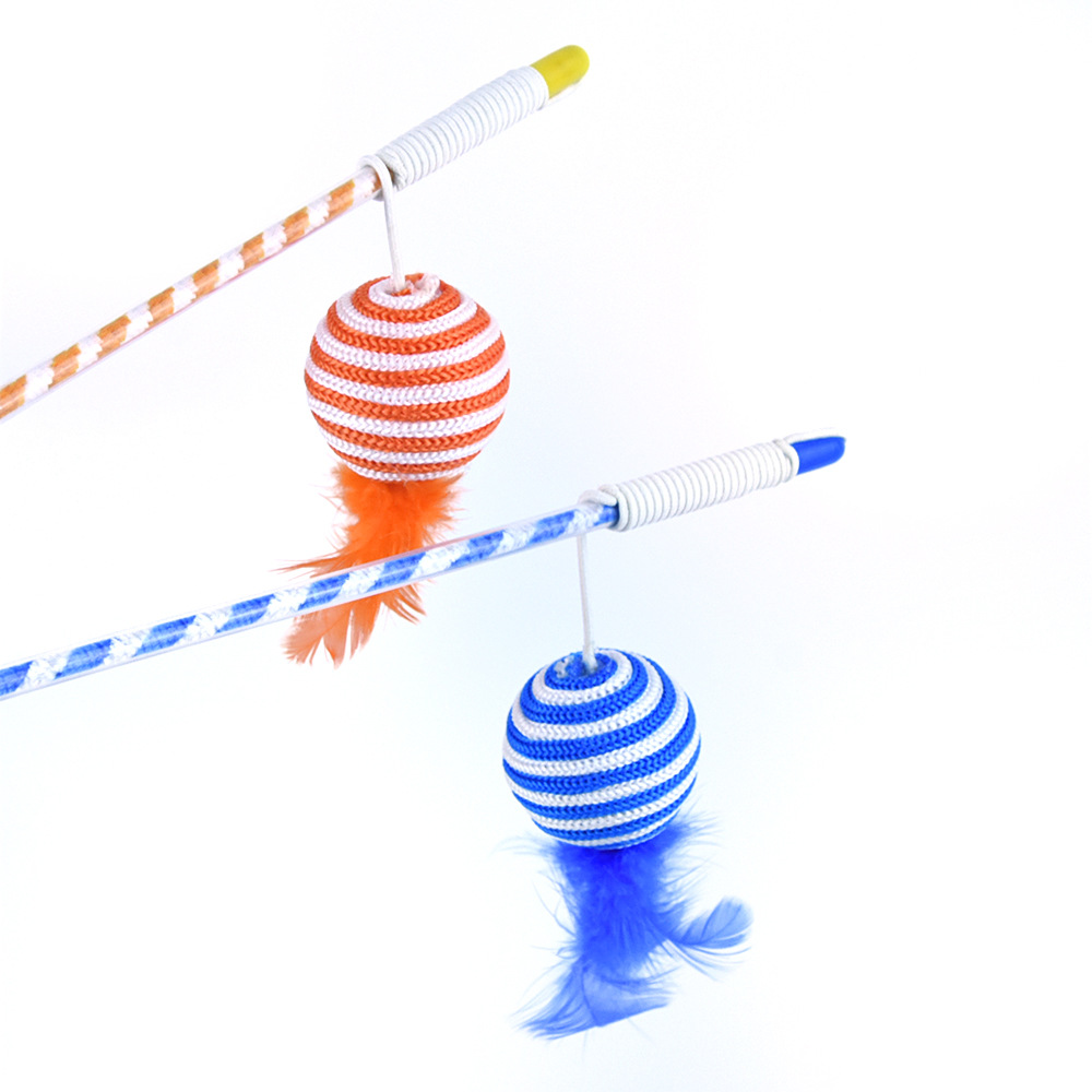 Varita para gato con plumas y campana, alambre metálico, accesorios para mascotas