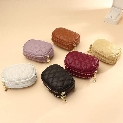 Head layer cowhide ling coin purse mini coin purse double zipper leather women wholesale zero purse