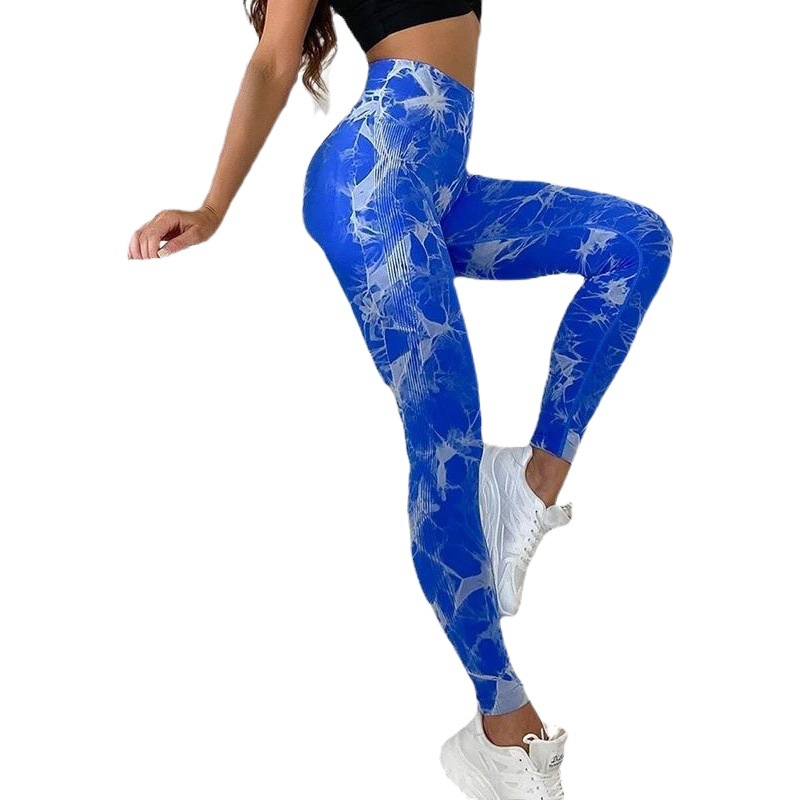 Pantalones de levantamiento de cadera de melocotón ajustados transfronterizos cintura alta contracción del vientre pantalones de fitness de yoga sin costuras medias deportivas teñidas con lazo