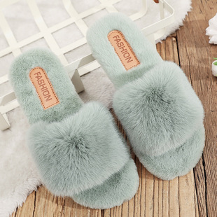 2022 Autumn and Winter New Women's Furry Slippers Candy Color Simple Home and Outdoor Wear Thickened Warm Internet Celebrity Cotton Slippers