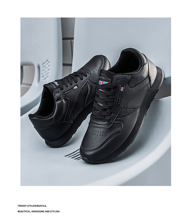 Men's Leather Casual Sneakers With Thick Sole For Height Increase_voghion.com