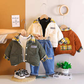 五小七童装2025秋冬新款0-5岁男童婴幼儿休闲加厚夹棉保暖三件套