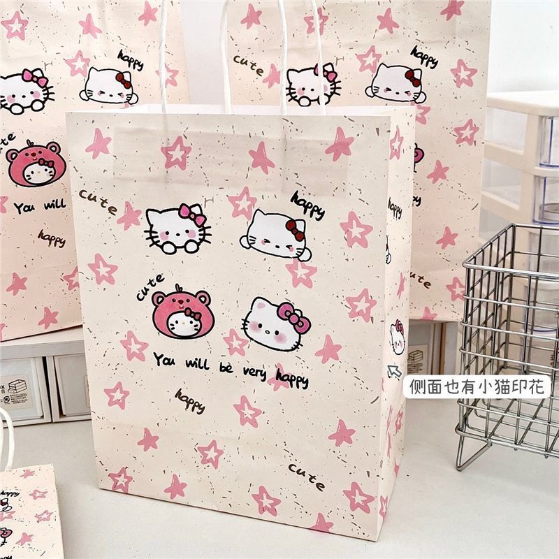 新しいピンクキット猫ギフトバッグ高価値インスタイル絶妙な厚みのある耐久性のある包装袋ギフト牛革バッグ|undefined