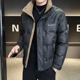 轻奢冬季新款拼色立领羽绒服修身加厚韩版男士保暖鸭绒短款外套