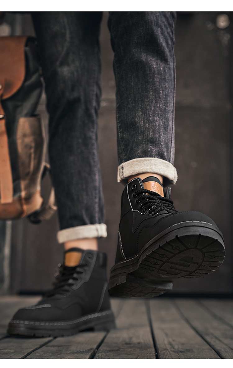 Autumn men's shoes High top British style work big yellow boots men's all-in-one platform ankle boots_voghion.com